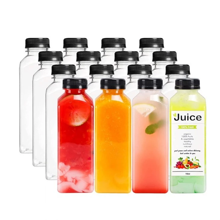 Empty Square Plastic 8oz 12oz 16oz Disposable Portable Screw Beverage Bottle